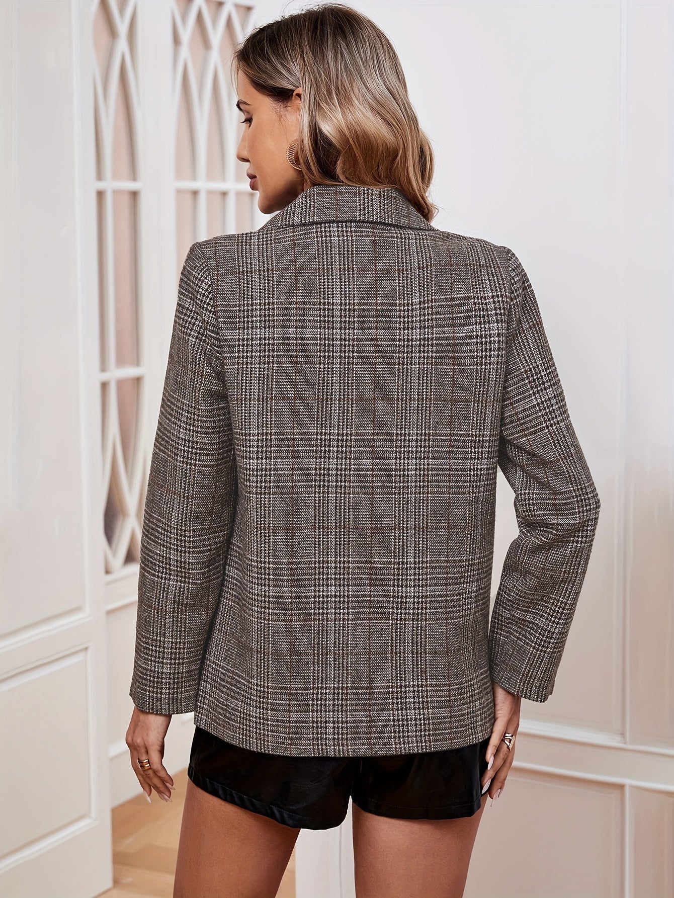 R&B | Eleganter Business Long Blazer mit Karomuster und aufgesetztem Revers Ideal für alle Jahreszeiten