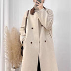 R&B | Wollmischung Lange Jacke mit Braunem Kragen für Damen