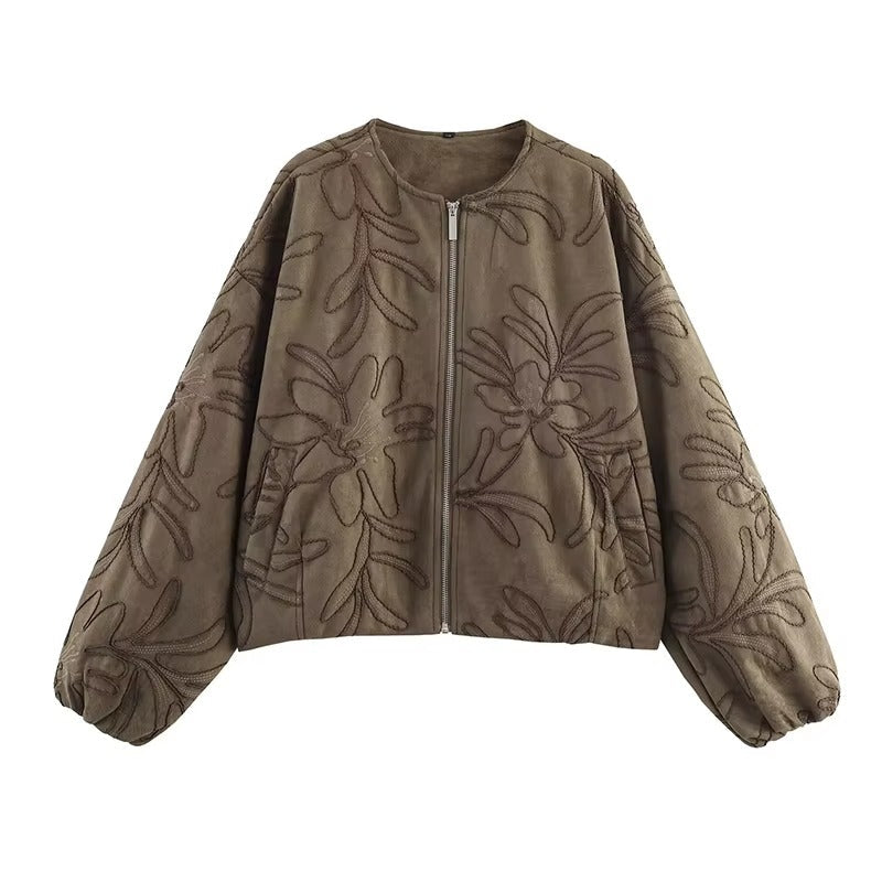 R&B | Bomberjacke mit Wildlederstruktur und Stickerei