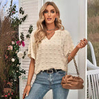 R&B | Damen V-Ausschnitt einfarbig Haarball Top Damen