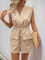 R&B | Kordelzug Tasche V-Ausschnitt einfarbig Jumpsuit Shorts