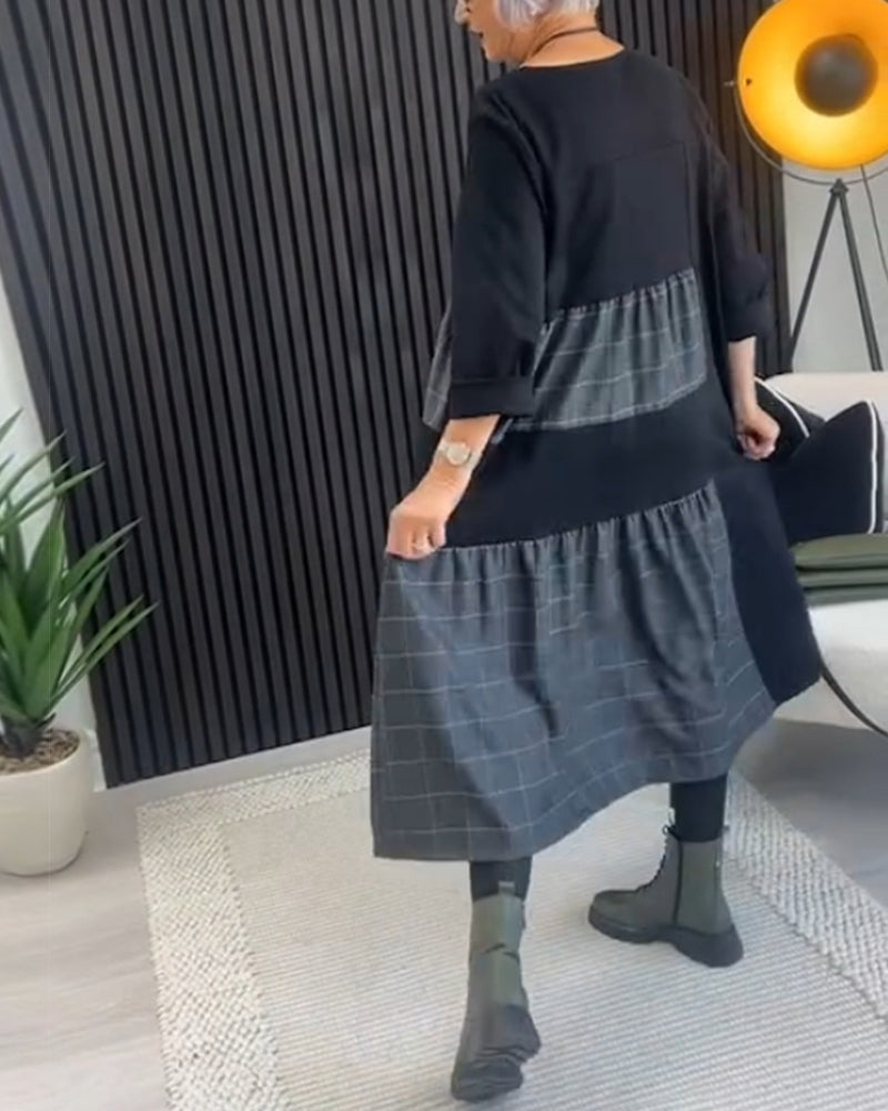 R&B | Kleid mit Kariertem Patchwork und Tasche