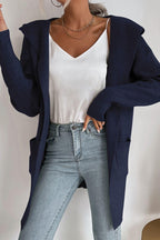 R&B | geripptes offen-front Cardigan mit Kapuze und Taschen