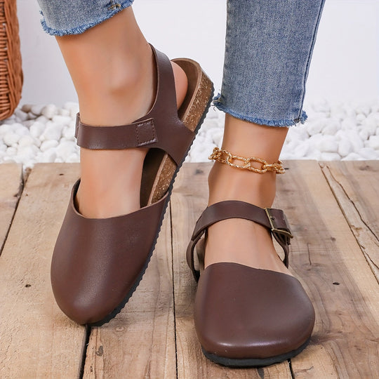 R&B | Retro Damen Slingback Sandalen mit Kork und Geschlossener Spitze