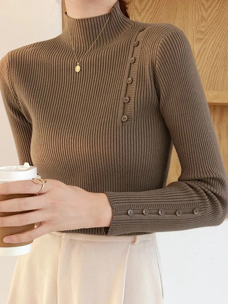 R&B | Eleganter Pullover mit Zierknöpfen und Stehkragen