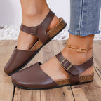 R&B | Retro Damen Slingback Sandalen mit Kork und Geschlossener Spitze