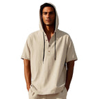 R&B | Leinen-Knopf-Strand-Kapuzen-Henley-Shirt