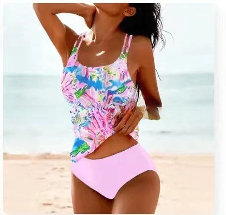 R&B | Retro Hochgeschnittenes Bikini mit Stranddruck