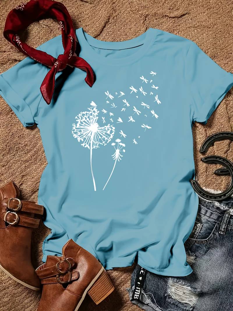 R&B – T-Shirt Mit Löwenzahn-Print Und Rundhalsausschnitt