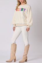 R&B | Weihnachtsbuchstaben Strass Langarm Rundhalsausschnitt Sweatshirt