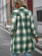 R&B | Karierte Button-Up Longline Jacke mit Taschen