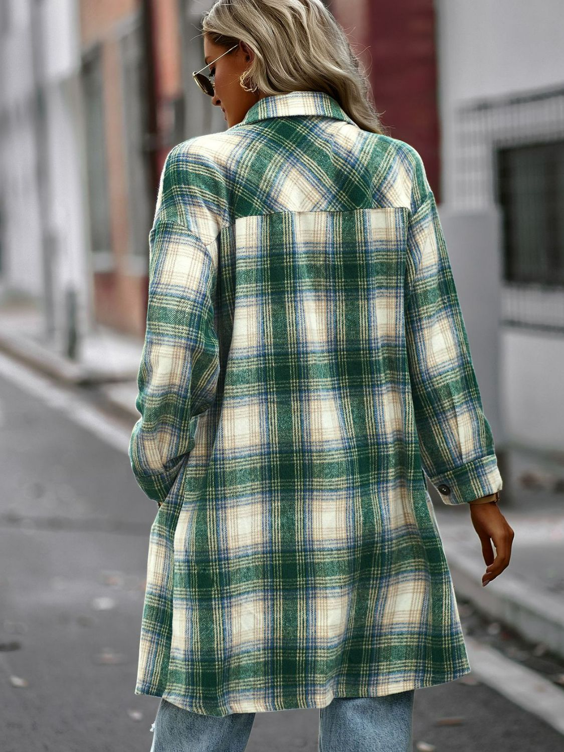 R&B | Karierte Button-Up Longline Jacke mit Taschen