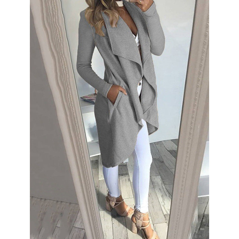 R&B | Einfarbiger Revers Slim Lange Windbreaker Jacke