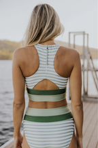 R&B | Gestreiftes Reißverschluss-Rücken Schick Bikini Set