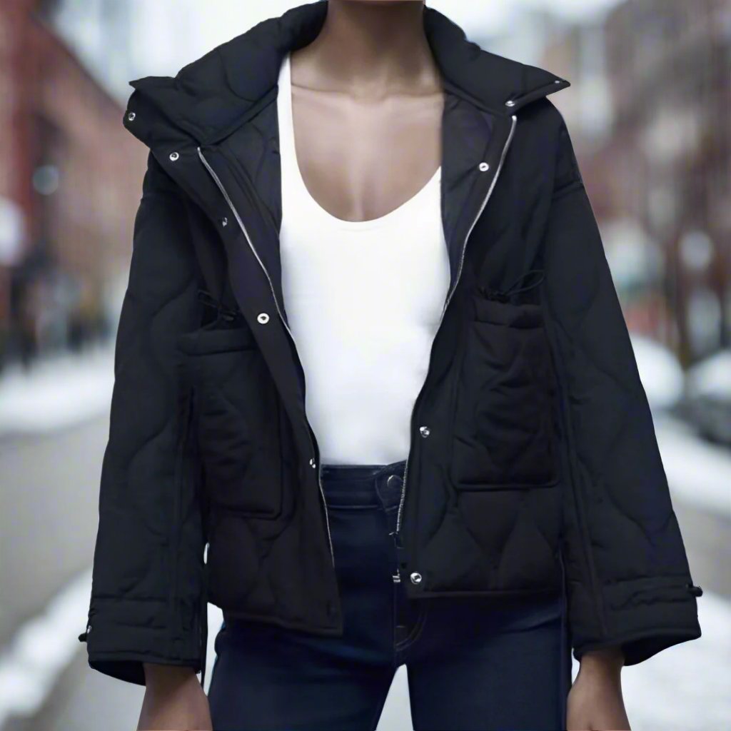 R&B | Baumwolljacke Hüftlang mit Stehkragen und Kordelzug