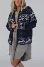 R&B | Weihnachts-Schneeflocken-Elch-Reißverschluss Langarmpullover