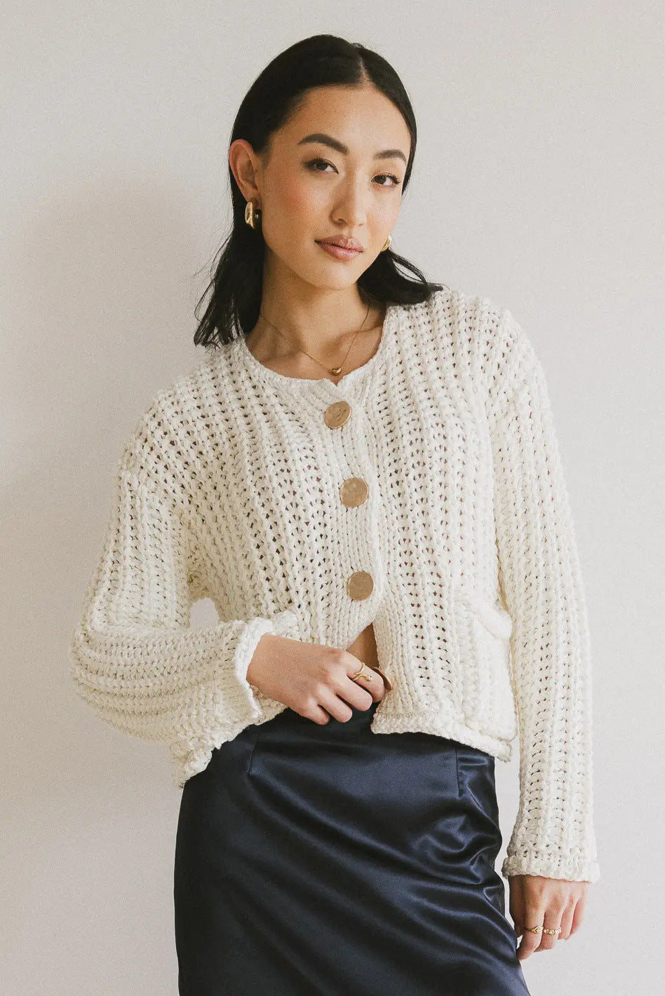 R&B | Gemütlicher Chic Damenstrickjacke mit Knöpfen und Taschen