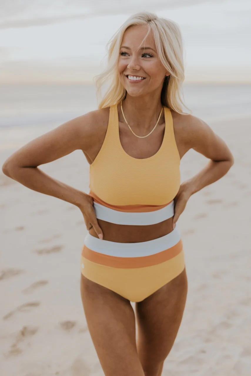 R&B | High Waist Colorblock Marine Cut Back Crop Bikini Set