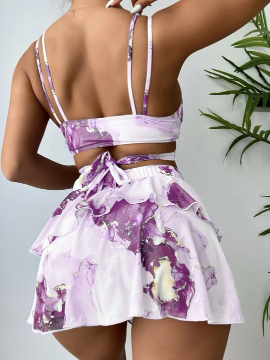 R&B | Dreiteiliges Bikini-Set mit Marmordruck