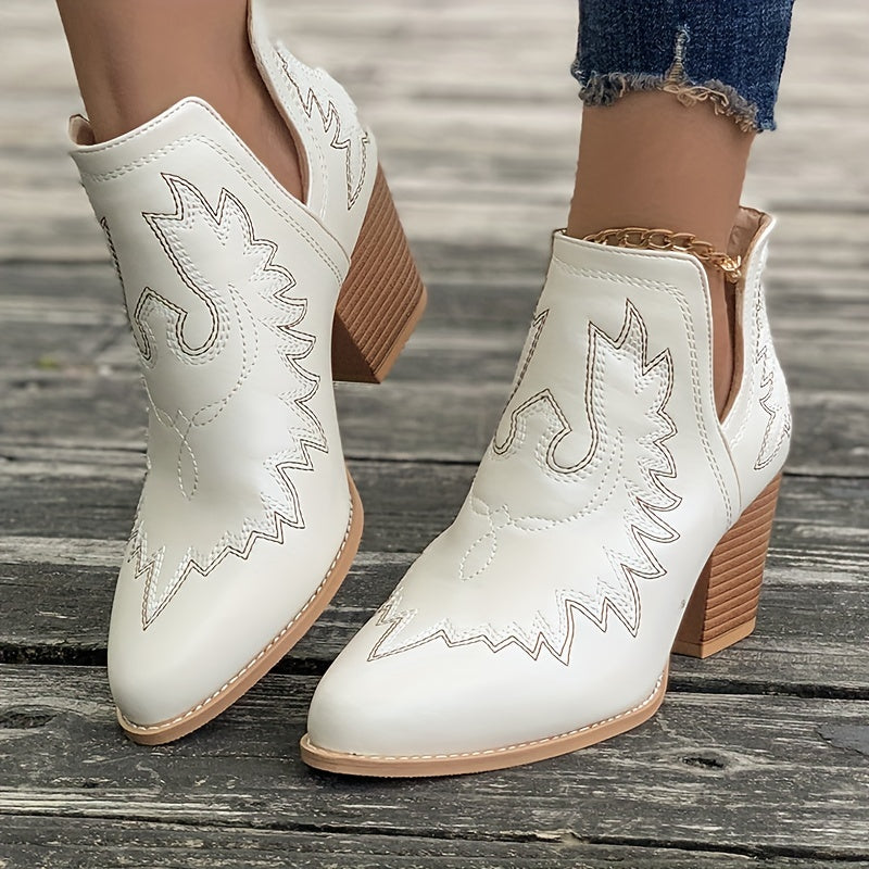 R&B | Damen Westernstiefel mit Blockabsatz und Retro-Stickerei