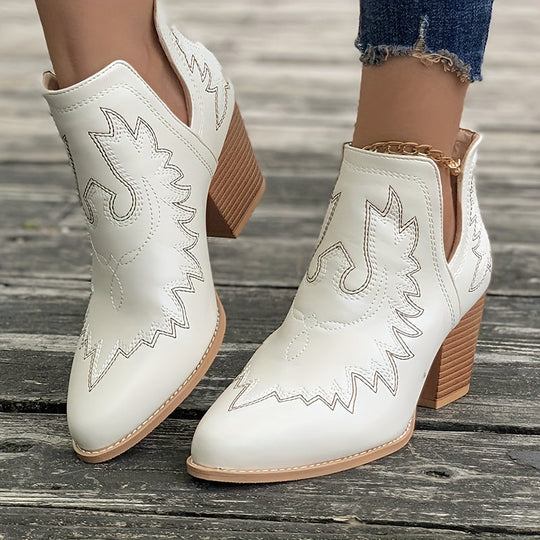 R&B | Damen Westernstiefel mit Blockabsatz und Retro-Stickerei