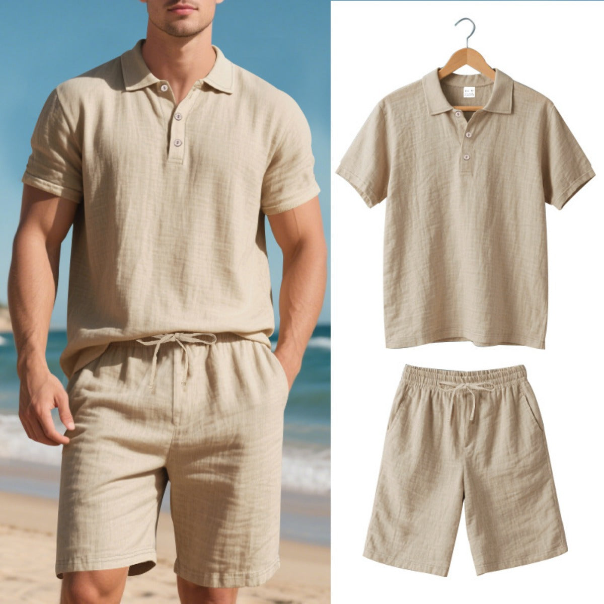 R&B | Kurzärmliges Poloshirt und Shorts Strandanzug