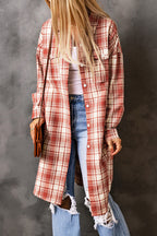 R&B | Karierter Button-Up Longline Shacket mit Brusttaschen