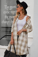 R&B | Karierter Button-Up Longline Shacket mit Brusttaschen