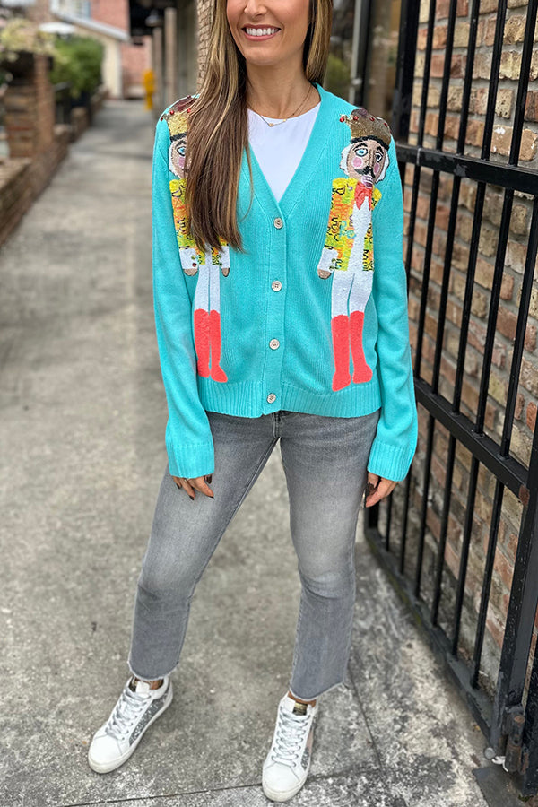 R&B | Weihnachtsnussknacker Pailletten Freizeit Strickjacke