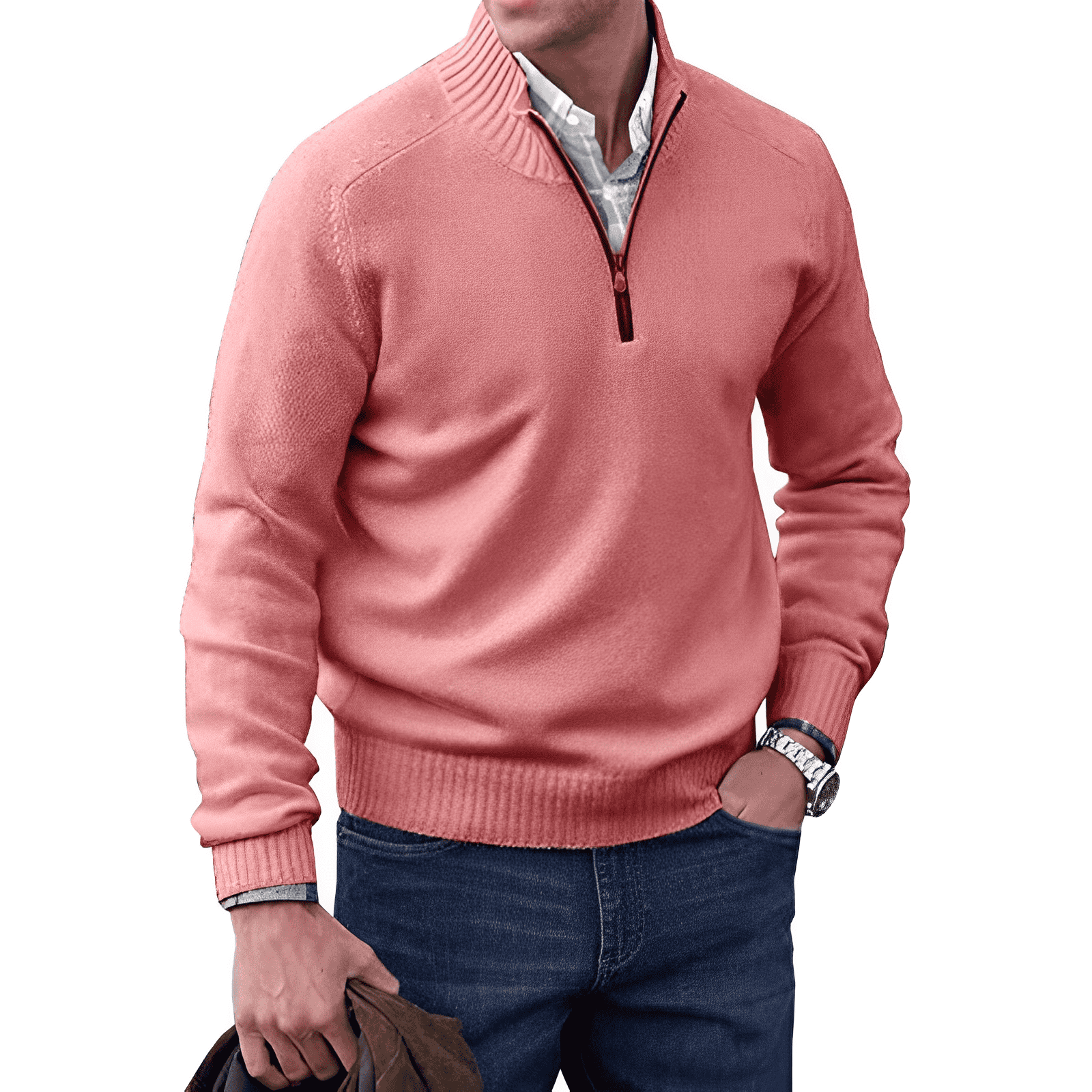 R&B | Klassischer Halb-zip Pullover für Männer Baumwolle Komfortabel und Warm
