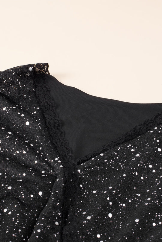 Elegante schwarze Glitzerkleid mit Netzbespannung