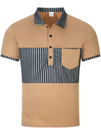 R&B | Tasche Knopf Revers gestreiftes Farbschema T-Shirt