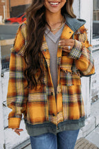 R&B | Karierte Jacke mit Kapuze und Rohen Kanten Baumwolle Lässig und Trendy