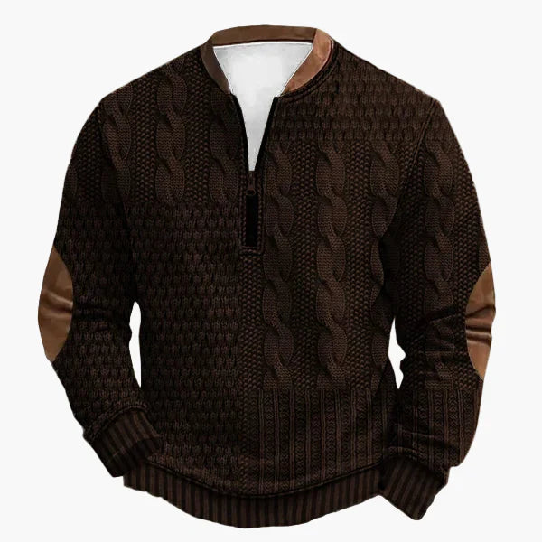 R&B | Strickpullover mit Zopfmuster und Viertelreißverschluss - Modischer Freizeitpullover für Herbst und Winter