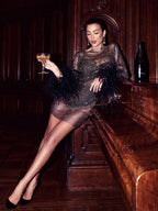 R&B | Glänzendes Festkleid Mit Mesh-Stoff Für Damen Festmode