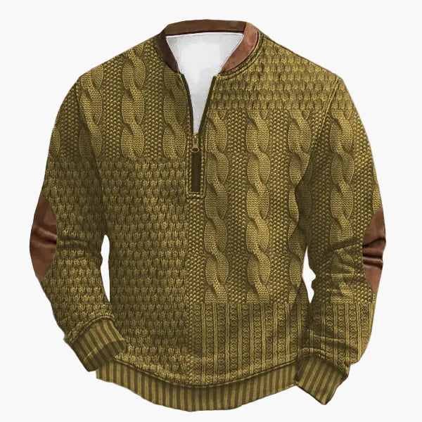 R&B | Strickpullover mit Zopfmuster und Viertelreißverschluss - Modischer Freizeitpullover für Herbst und Winter