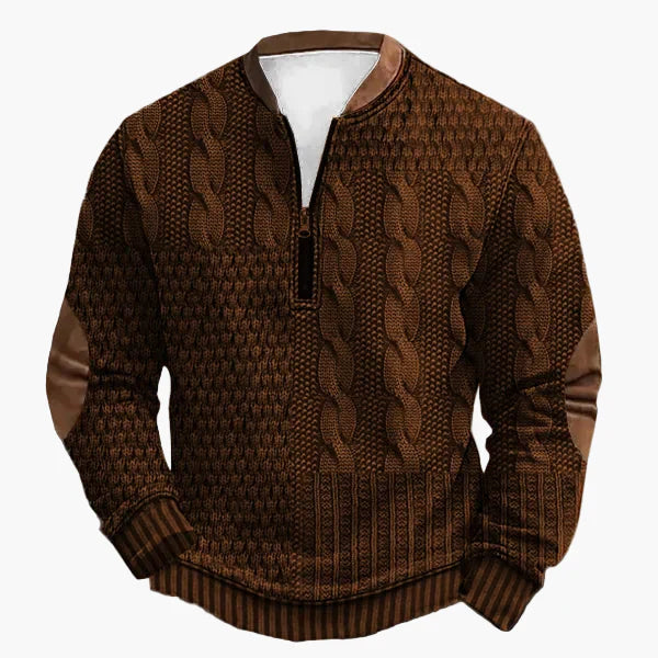 R&B | Strickpullover mit Zopfmuster und Viertelreißverschluss - Modischer Freizeitpullover für Herbst und Winter