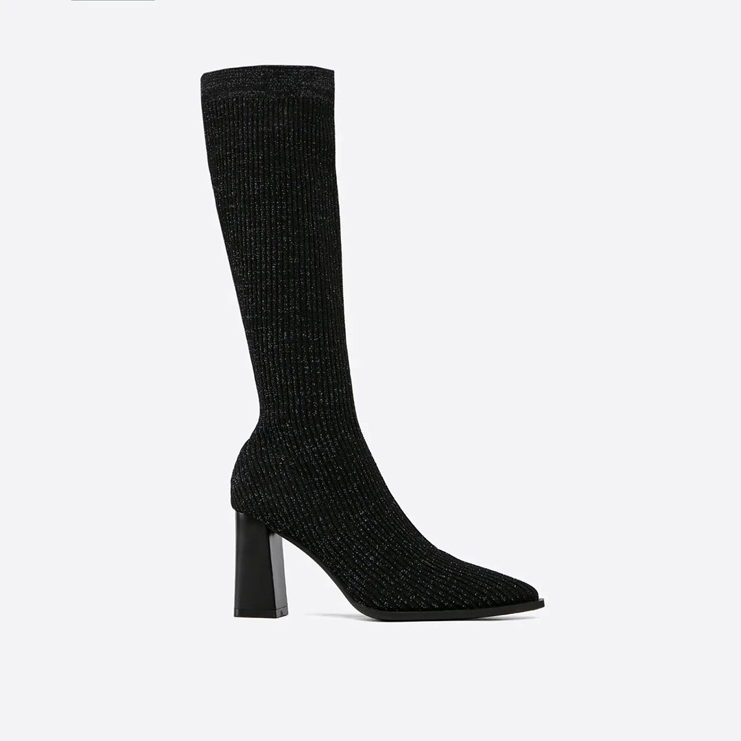 Gestrickte hohe Stiefel mit klobigem Absatz R&B
