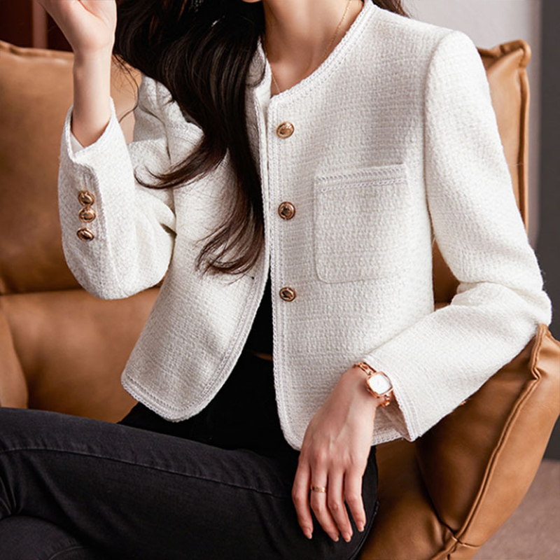 R&B | Tweed Kurze Passform Taillierte Silhouette Dekorative Knöpfe