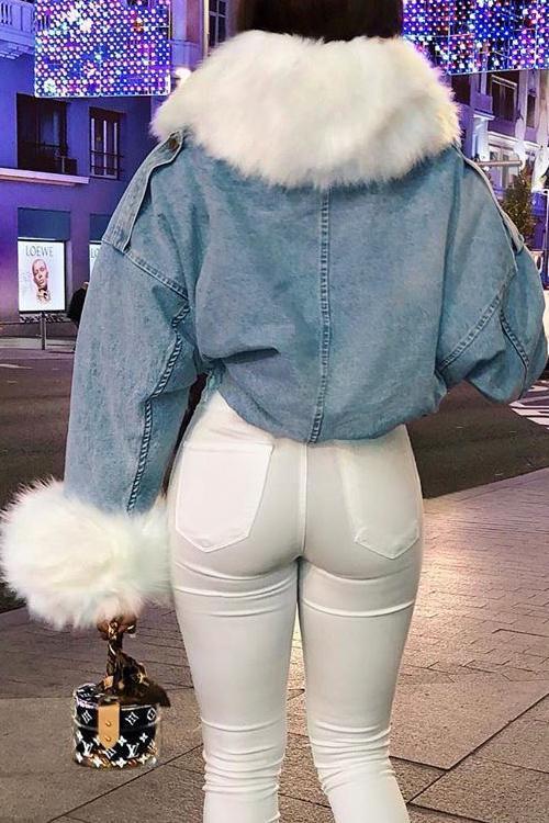 R&B | MODACHIC Jeansjacke mit Pelzbesatz