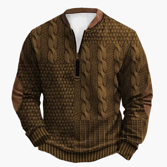 R&B | Strickpullover mit Zopfmuster und Viertelreißverschluss - Modischer Freizeitpullover für Herbst und Winter