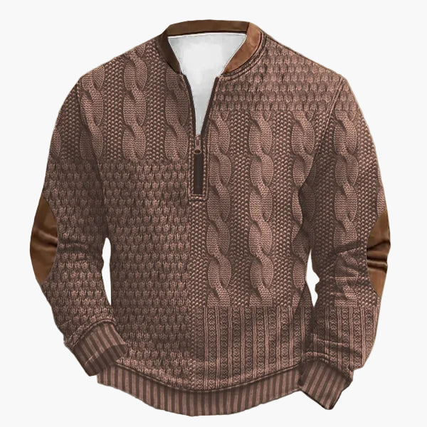 R&B | Strickpullover mit Zopfmuster und Viertelreißverschluss - Modischer Freizeitpullover für Herbst und Winter