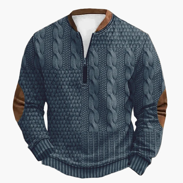 R&B | Strickpullover mit Zopfmuster und Viertelreißverschluss - Modischer Freizeitpullover für Herbst und Winter