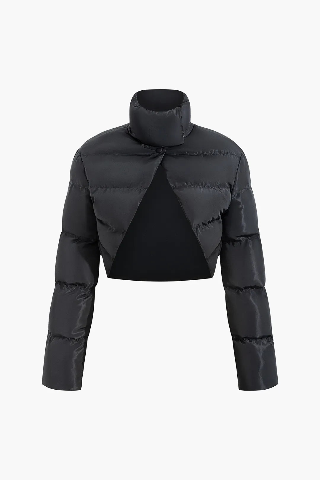 R&B | Schwarze Stehkragen Cut Out Pufferjacke