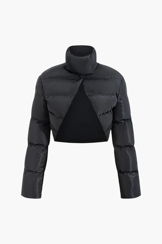 R&B | Schwarze Stehkragen Cut Out Pufferjacke
