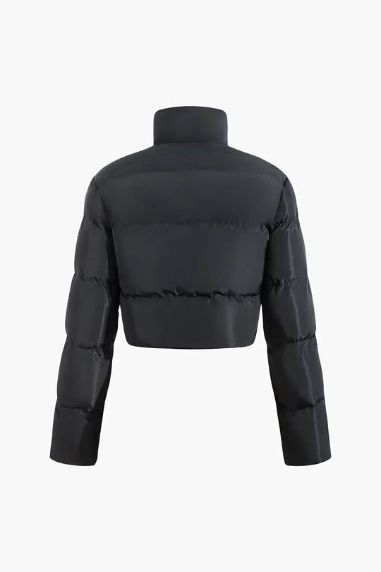 R&B | Schwarze Stehkragen Cut Out Pufferjacke