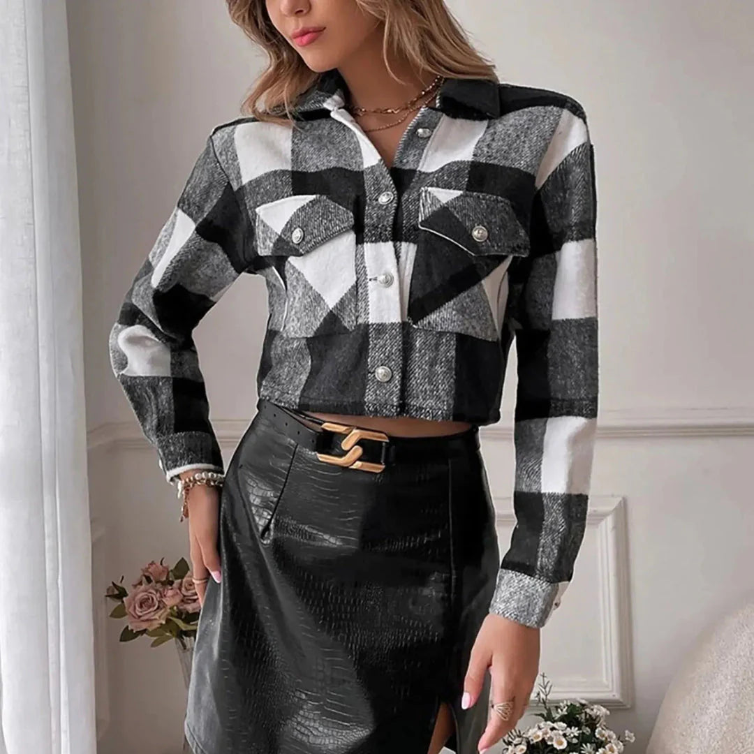 R&B | Button-Up Gekürzte Karierte Jacke