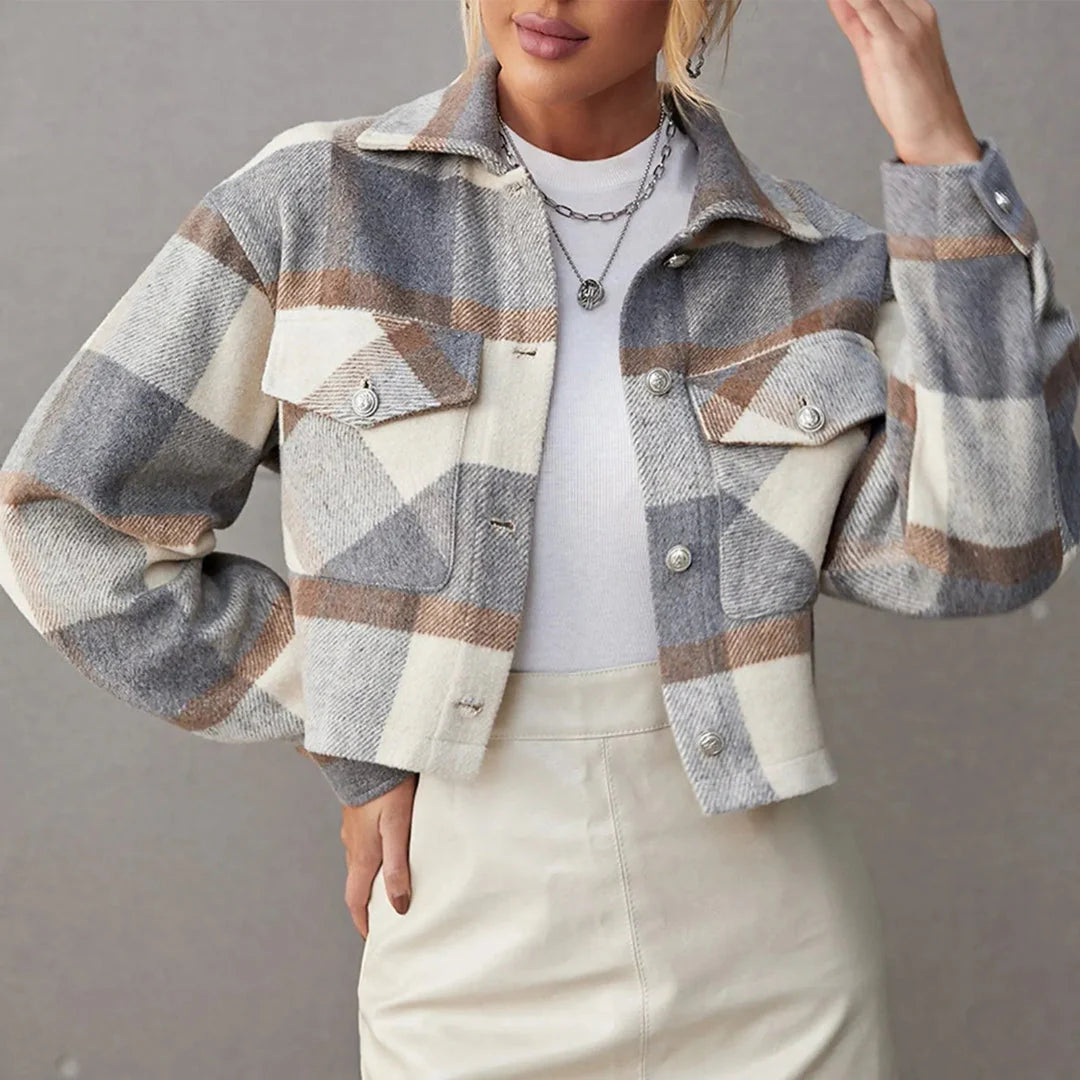 R&B | Button-Up Gekürzte Karierte Jacke