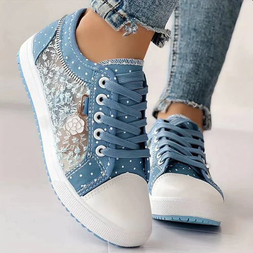 Atmungsaktive Damen Leinenschuhe mit floralem Spitzenbesatz - Celina R&B