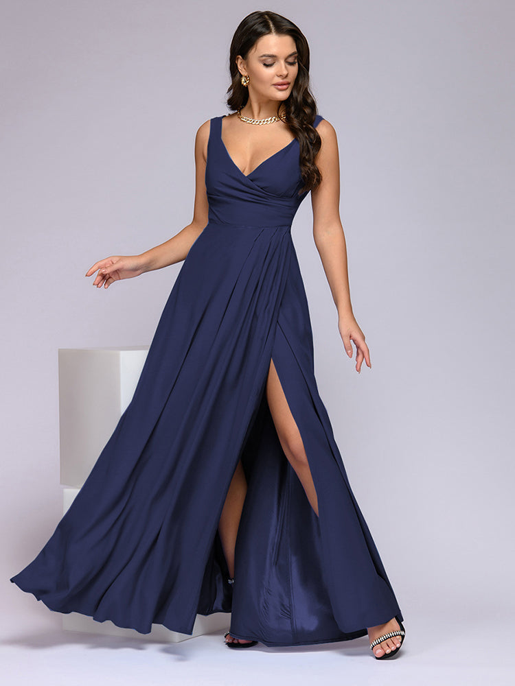 R&B | Elegantes Maxi Kleid mit Tiefem V-Ausschnitt und Schlitz